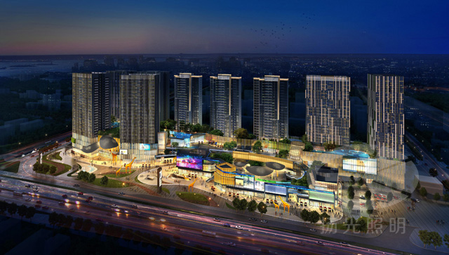 童夢廣場建筑夜景照明設計整體效果圖一