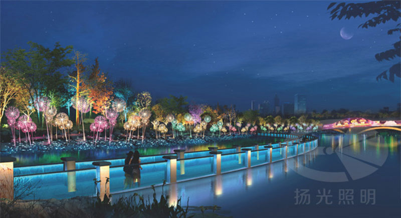 親水步道夜景照明效果圖
