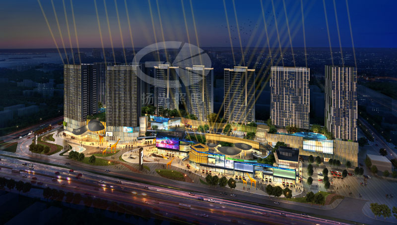 商業廣場夜景設計鳥瞰圖